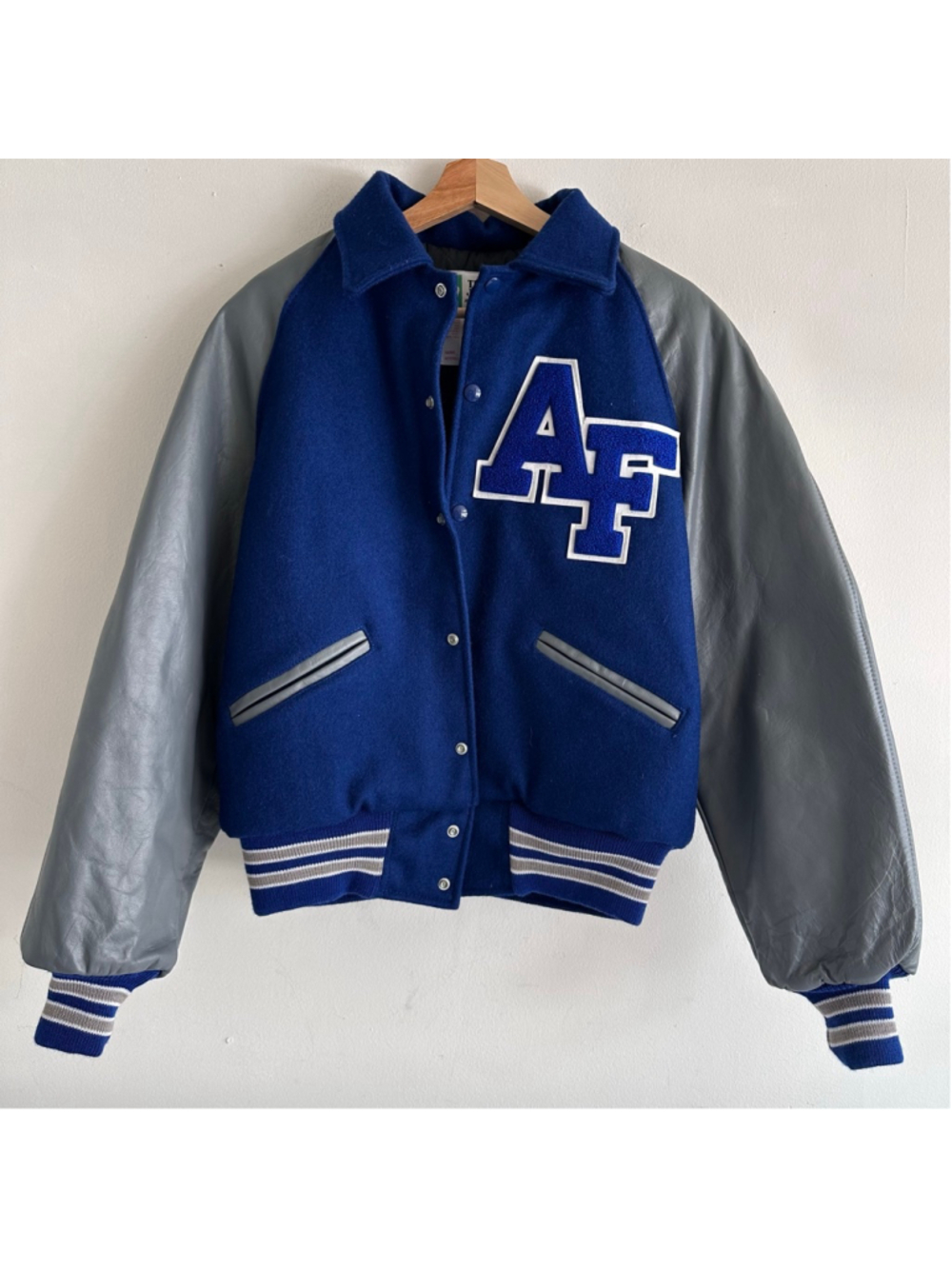 Air Force Blue Gray Varsity Jacket unisex size M